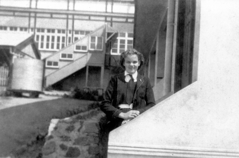 1948 Student with green stairs behind