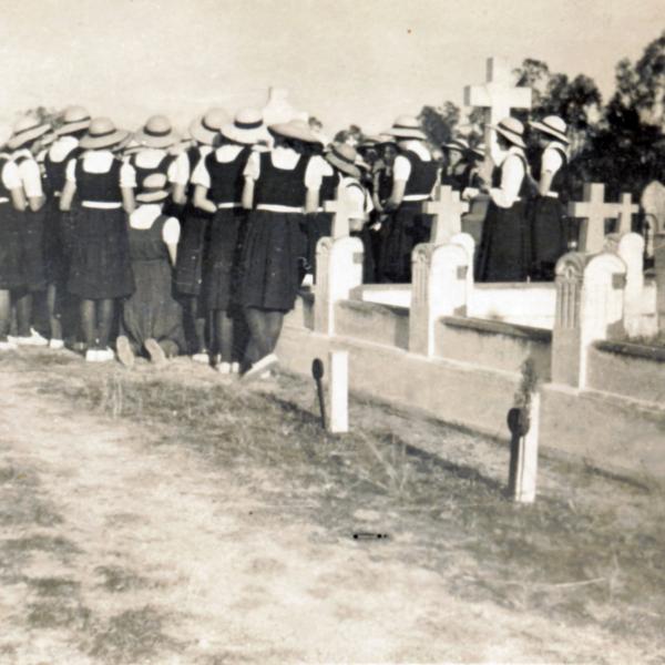 1945 Students at the cemetary