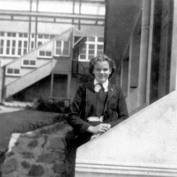 1948 Student with green stairs behind